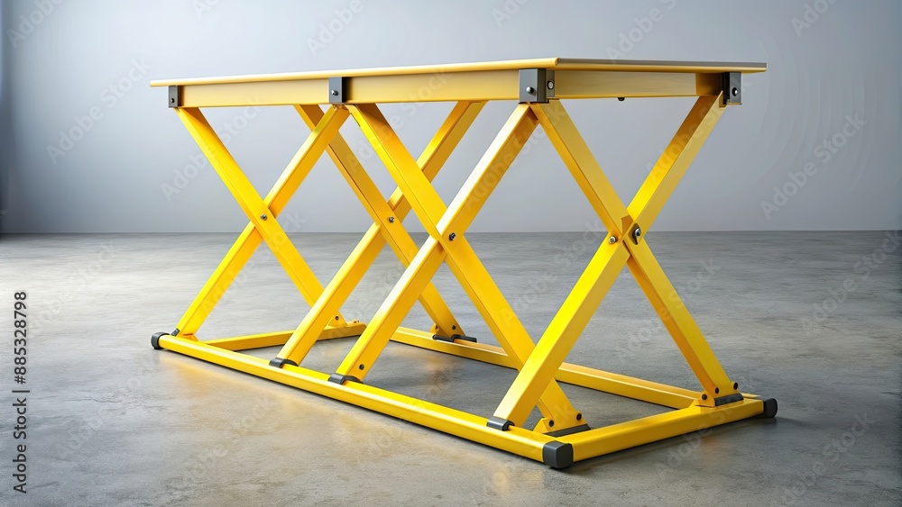 Portable yellow scissor barrier extended on a plain surface, portable, yellow, scissor, barrier, extended, plain, surface Portable yellow scissor barrier extended on a plain surface, portable, yellow, scissor, barrier, extended, plain, surface