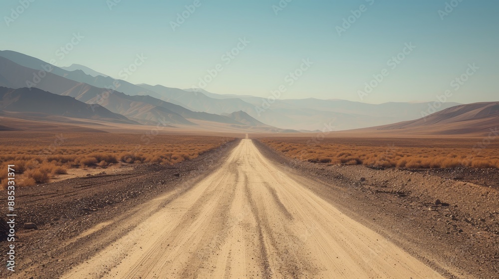 A dusty deserted road stretching out into a seemingly endless desert AI generated illustration A dusty deserted road stretching out into a seemingly endless desert AI generated illustration