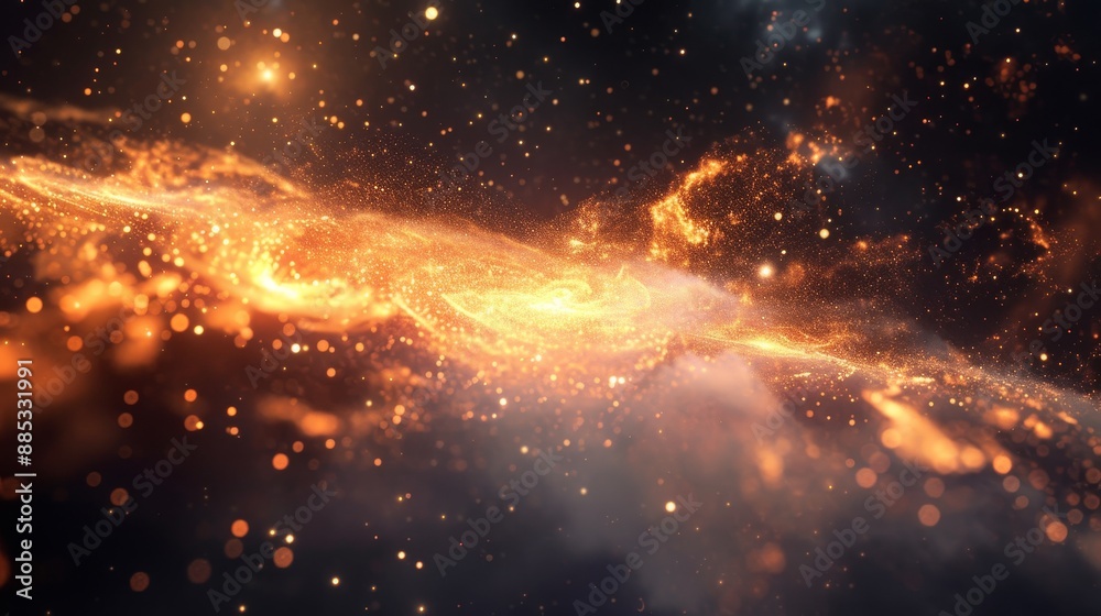 A fiery 3D galaxy of floating particles AI generated illustration A fiery 3D galaxy of floating particles AI generated illustration