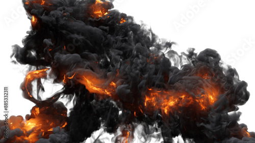 Fire explosion with sparks isolated on transparency background. Fire smoke and dust 