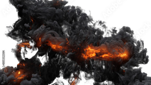 Fire explosion with sparks isolated on transparency background. Fire smoke and dust 