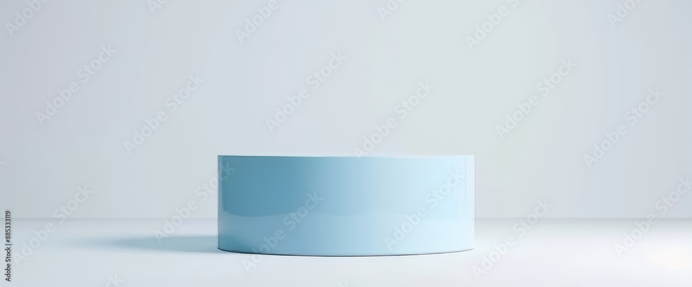 An empty cosmetic stand showcase mockup and an advertising shelf banner in a light blue podium product png transparent background. An empty cosmetic stand showcase mockup and an advertising shelf banner in a light blue podium product png transparent background.