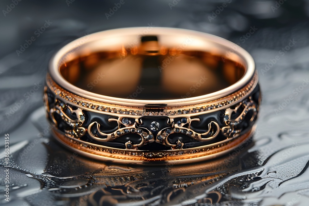 Exquisite Rose Gold Ring with Intricate Black and Diamond Detailing Exquisite Rose Gold Ring with Intricate Black and Diamond Detailing