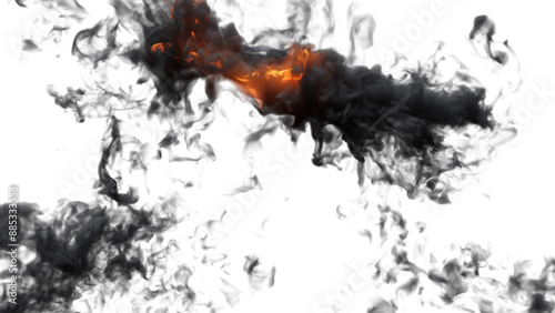 Fire explosion with sparks isolated on transparency background. Fire smoke and dust 