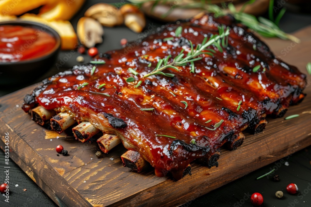 BBQ ribs with sauce and side dishes BBQ ribs with sauce and side dishes