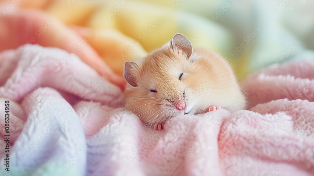 A hamster sleeping in a pastel colored bed AI generated illustration A hamster sleeping in a pastel colored bed AI generated illustration