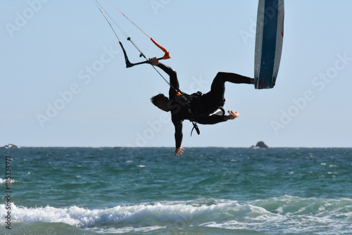 man faling with kite surfing, kite surfing, People on Kite surfing, Sport, Nautical sports, Quiberon, Brittany,  photo