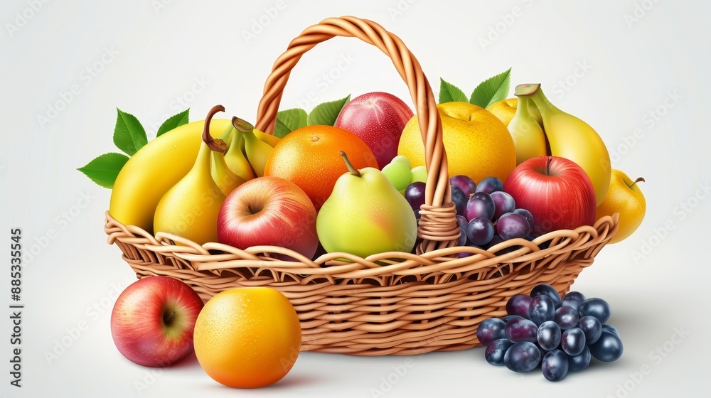A hyperrealistic fruit basket in a 3D style representation AI generated illustration A hyperrealistic fruit basket in a 3D style representation AI generated illustration
