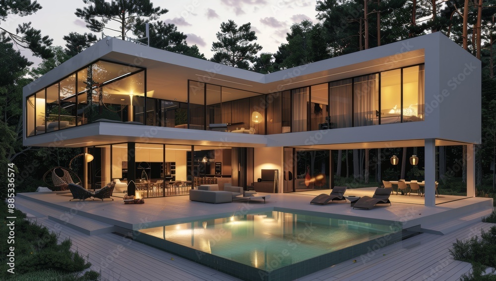 Villa exterior design with infinity pool in modern architectural style Villa exterior design with infinity pool in modern architectural style