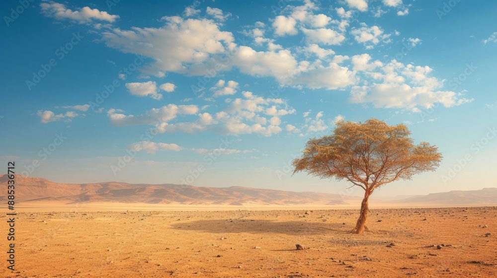 A lone tree standing resilient in a barren wind-swept desert AI generated illustration A lone tree standing resilient in a barren wind-swept desert AI generated illustration