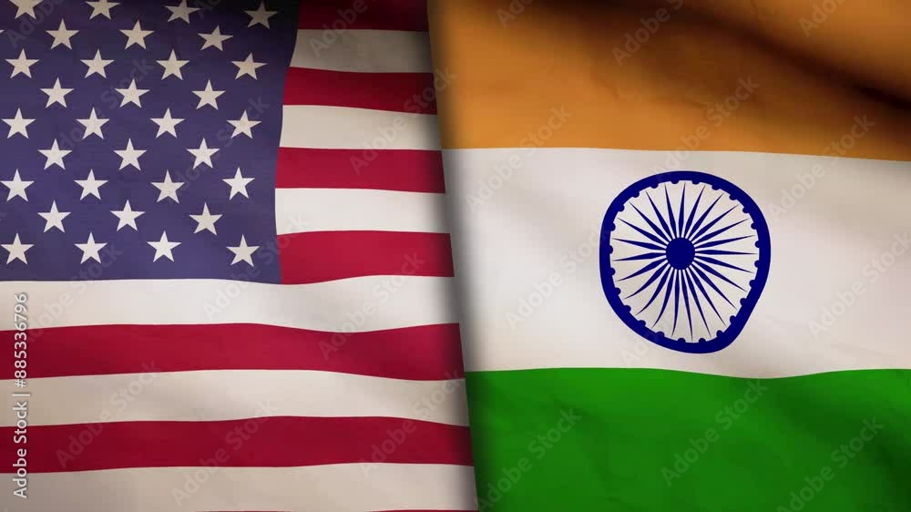 High detailed National flag of India and USA waving