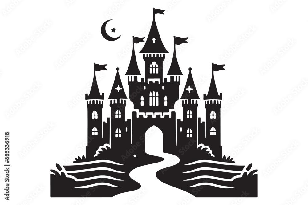 Obraz premium Vector silhouette sand castle black color logo