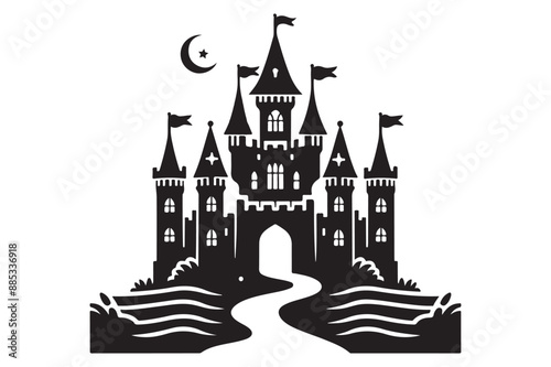 Vector silhouette sand castle black color logo