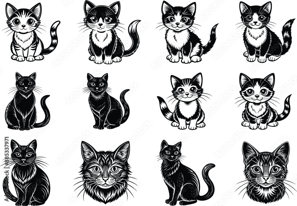 Fototapeta premium Cute Adorable cat silhouette vector