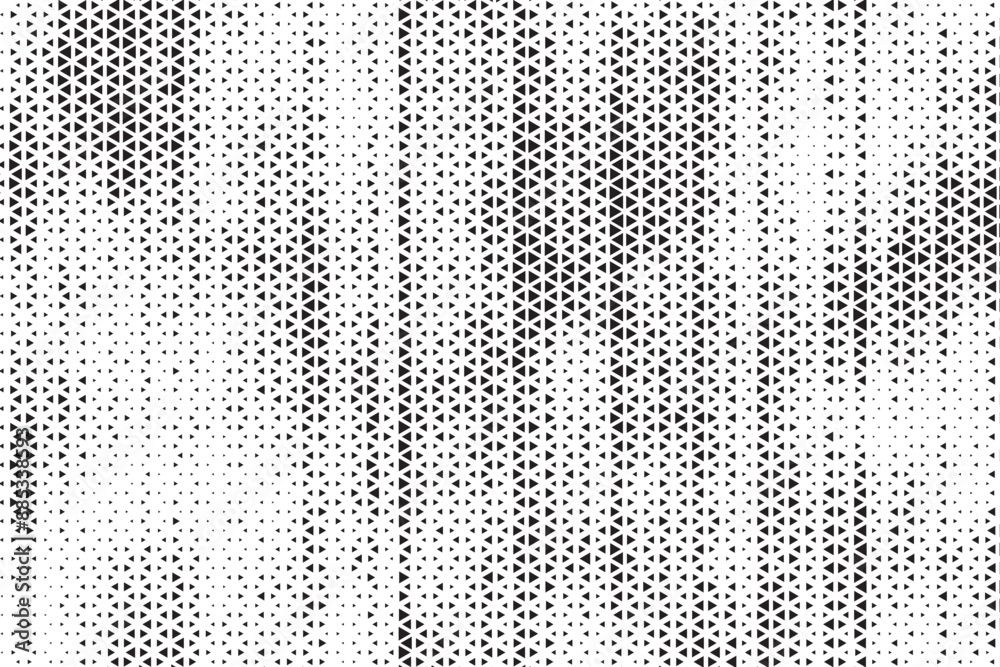 Halftone triangle abstract grunge background. Monochrome geometric vector pattern. Vector illustration.