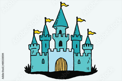 Medieval fairytale castle cartoon vector illustration design