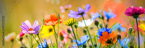 Flores coloridas e vivas em um campo photo