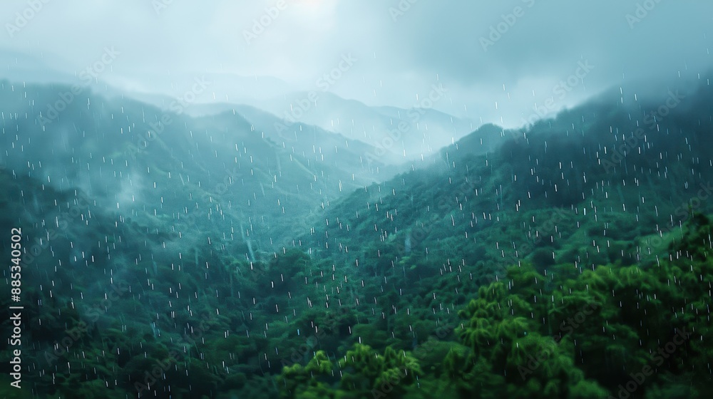 Obraz premium A majestic and clear photo of a mountain range partially obscured by a curtain of rain