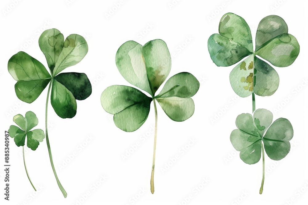 A watercolor clipart of a lucky clover and four leaves on St. Patrick's Day A watercolor clipart of a lucky clover and four leaves on St. Patrick's Day