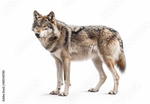 Side view of a gray wolf isolated on a transparent background