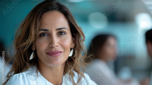 A professional woman is captured in an office setting, exhibiting a calm and composed demeanor with a slight smile, indicative of confidence and professionalism in a business context. Free Download A professional woman is captured in an office setting, exhibiting a calm and composed demeanor with a slight smile, indicative of confidence and professionalism in a business context. - GFXLoad