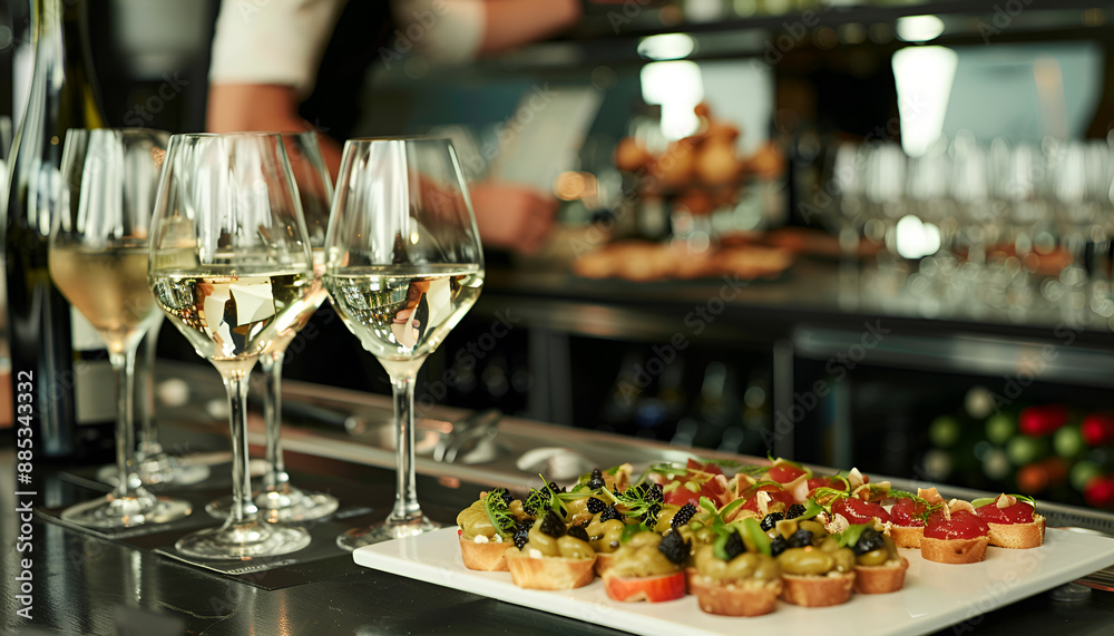 catering services background with snacks and glasses of wine on bartender counter in restaurant catering services background with snacks and glasses of wine on bartender counter in restaurant