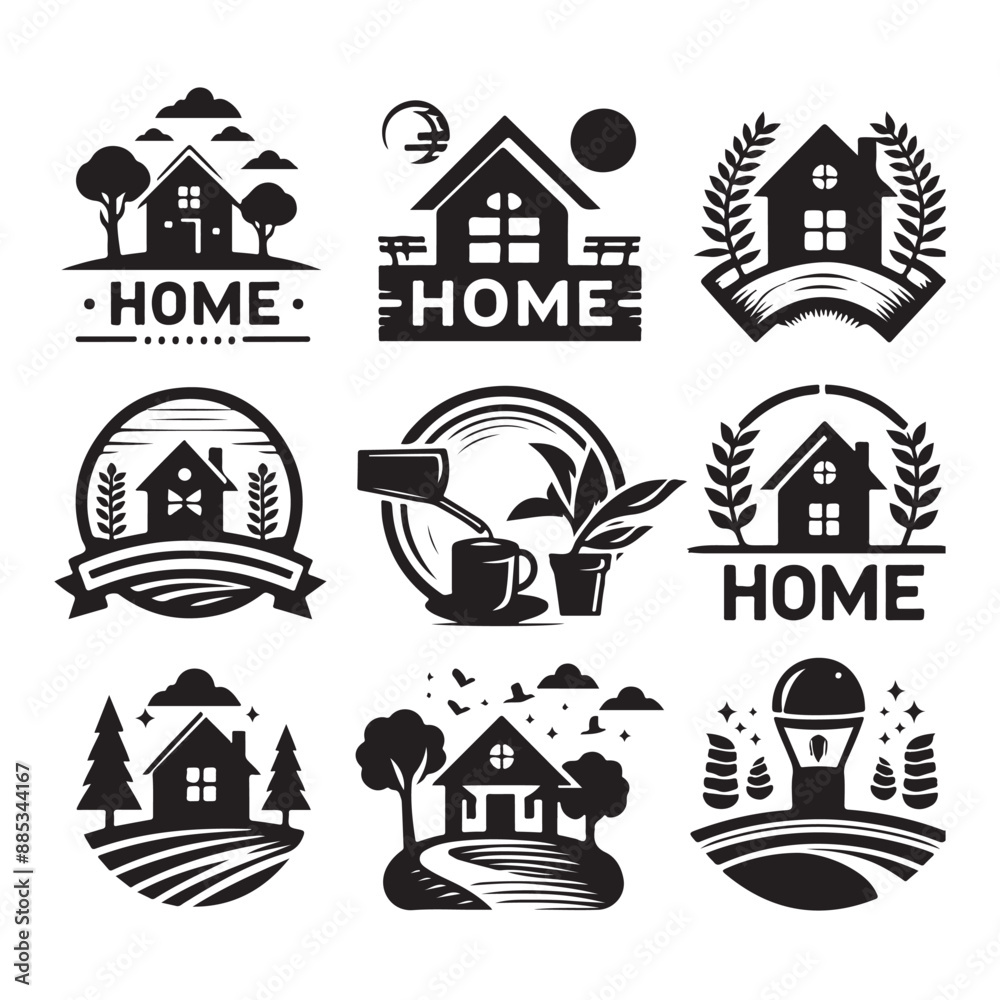Fototapeta premium Home Logo concept set vector illustration black color