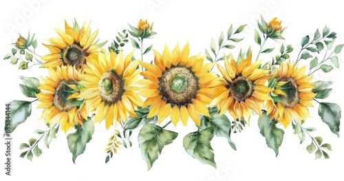 Wallpaper Mural Yellow sunflowers for rustic wedding designs, thanksgiving decorations, greeting cards. Isolated elements on transparent background. Torontodigital.ca