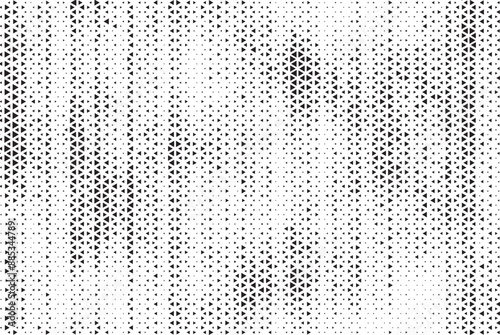 Halftone triangle abstract grunge background. Monochrome geometric vector pattern. Vector illustration.