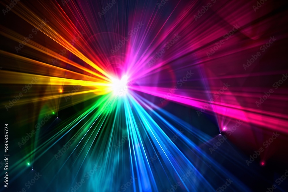 This abstract image shows light refracting through a prism, creating a spectrum of vibrant colors against a dark background, ideal for a graphic design. This abstract image shows light refracting through a prism, creating a spectrum of vibrant colors against a dark background, ideal for a graphic design.