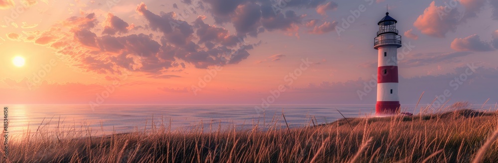 Lighthouse at Sunset Overlooking the Sea Lighthouse at Sunset Overlooking the Sea