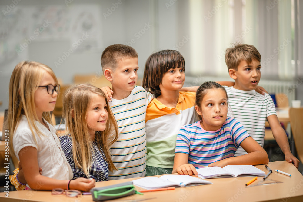 Portrait of group of young students classmates in the classroom Portrait of group of young students classmates in the classroom