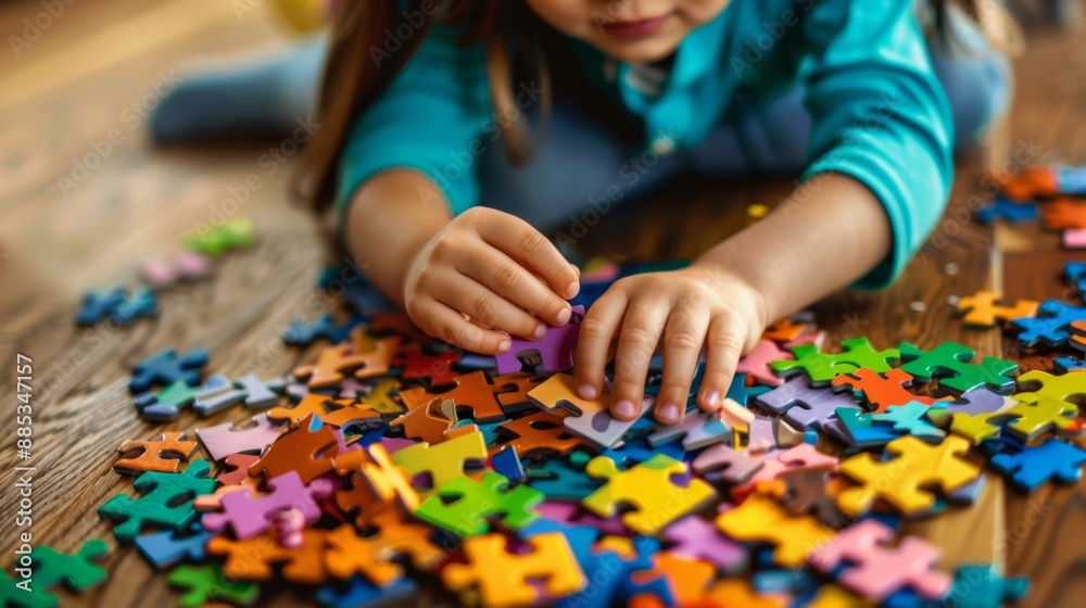 Child's Hands Completing a Jigsaw Puzzle. Child's Hands Completing a Jigsaw Puzzle.
