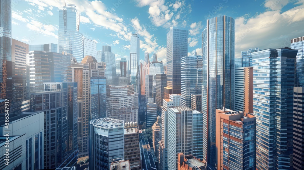 Modern skyscrapers in a bustling cityscape Modern skyscrapers in a bustling cityscape