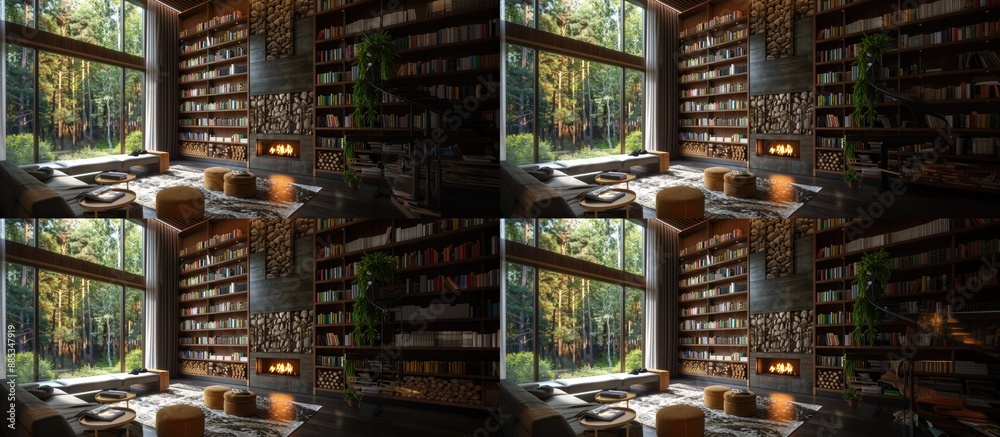 A sophisticated library with custom-built bookshelves A sophisticated library with custom-built bookshelves