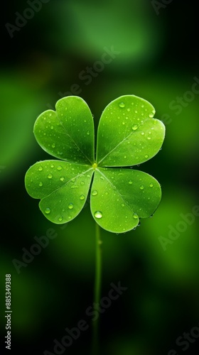 Raindrops on a FourLeaf Clover in the Morning Dew photo