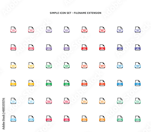 Collection of document type icon according to file extension
