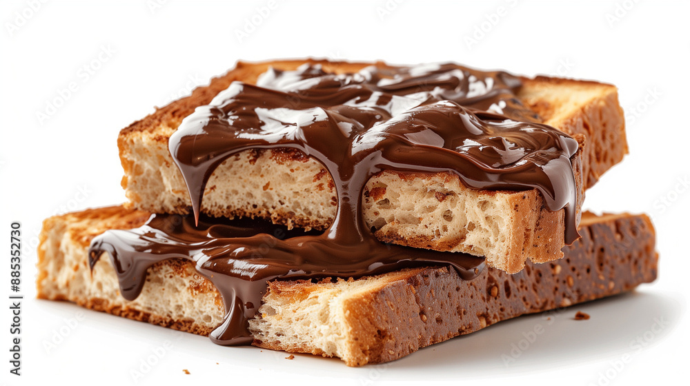Two slices of toast with chocolate drizzled on top Two slices of toast with chocolate drizzled on top