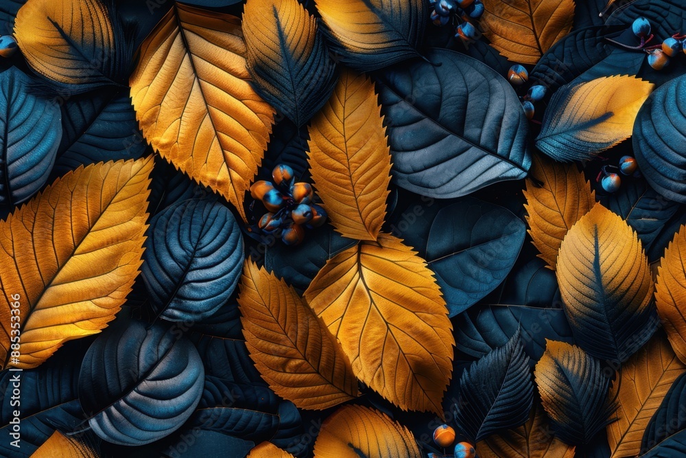 Golden and Blue Autumn Leaves Golden and Blue Autumn Leaves