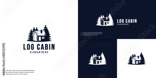 forest house with vintage style, logo design illustration.