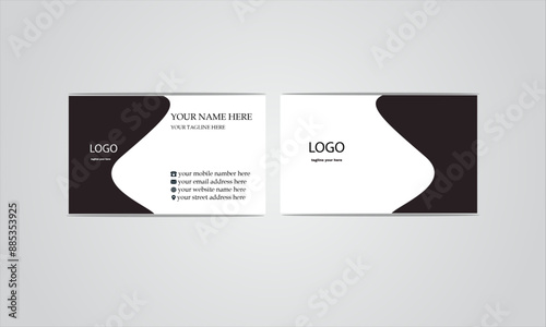 Professional white & black sample company business card design on abstract shapes with shadow but without effect.