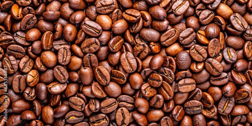 Fototapeta premium Texture of coffee beans close-up, coffee, beans, texture, close-up, brown, roasted, background, caffeine, aroma, organic, natural