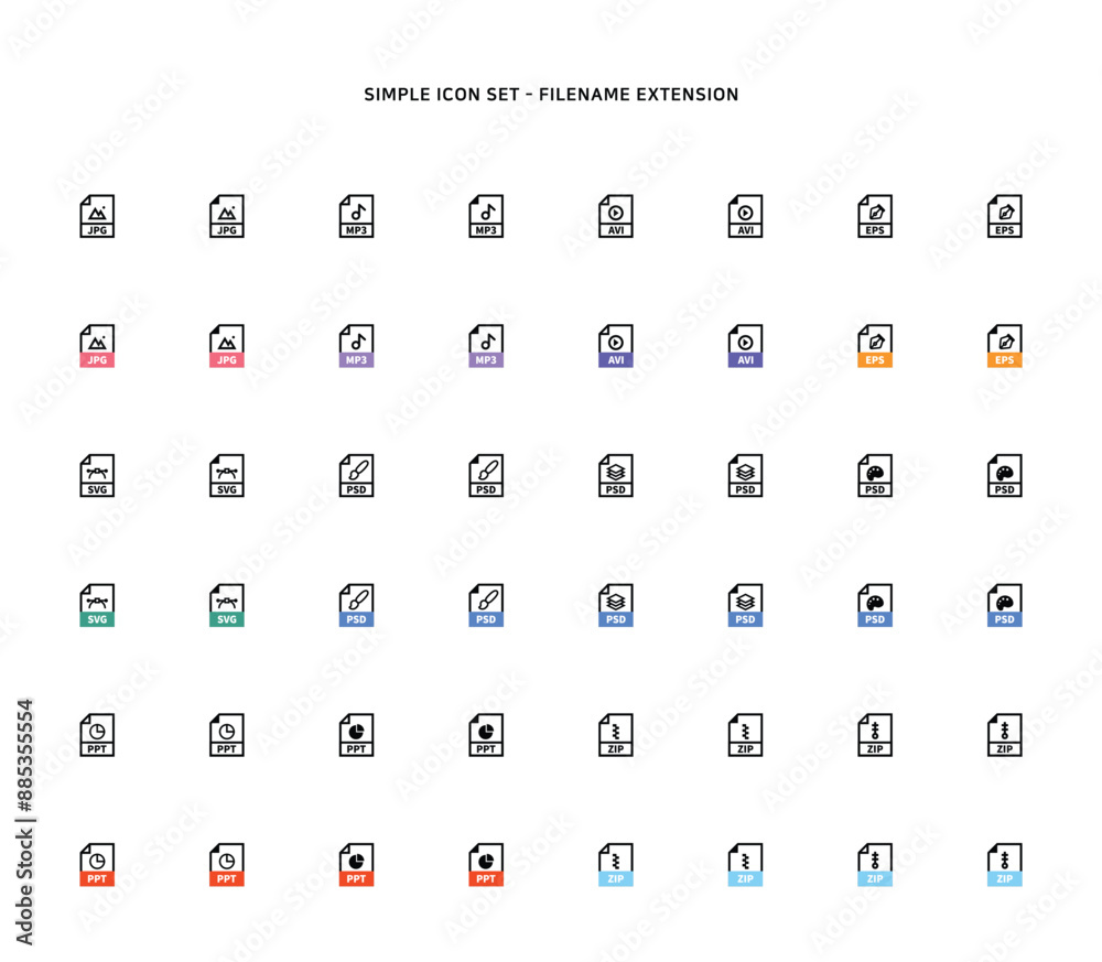 Collection of document type icon according to file extension
