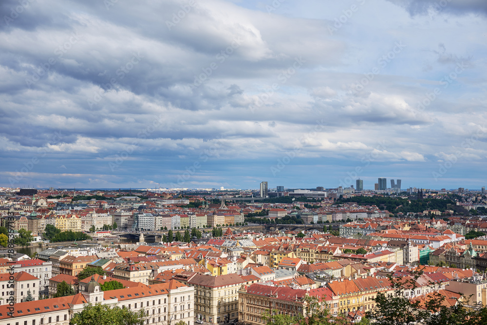 Cityscape view of Prague, capital of Czech republic, view from the Petrin hill park Cityscape view of Prague, capital of Czech republic, view from the Petrin hill park