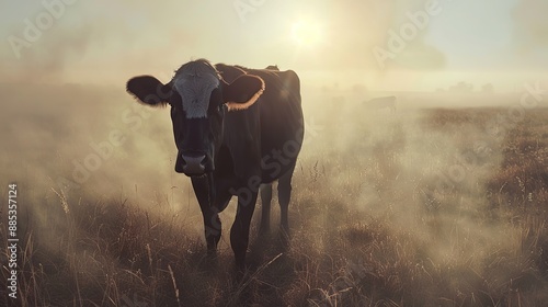 Methane Emmissions From Livestock and the Environmental impact of cow belching and burping or flatulence and manure CH4 due to enteric fermentation. photo