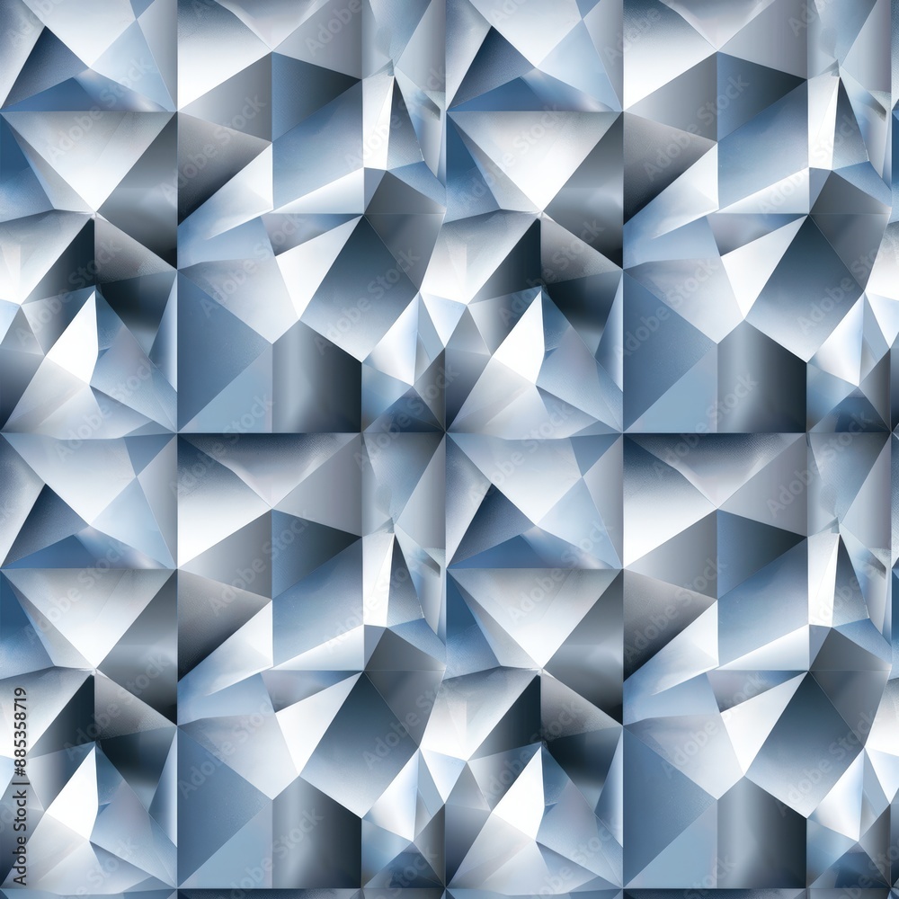 A seamless pattern with futuristic silver geometric shapes, their surfaces reflective and metallic A seamless pattern with futuristic silver geometric shapes, their surfaces reflective and metallic