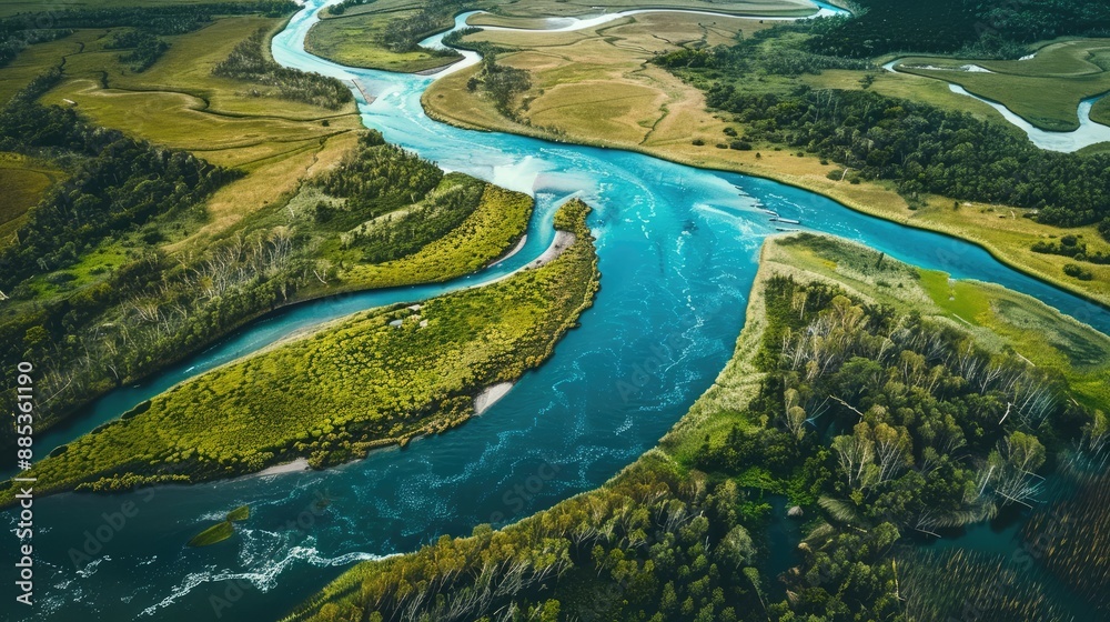 Aerial perspective of a winding river