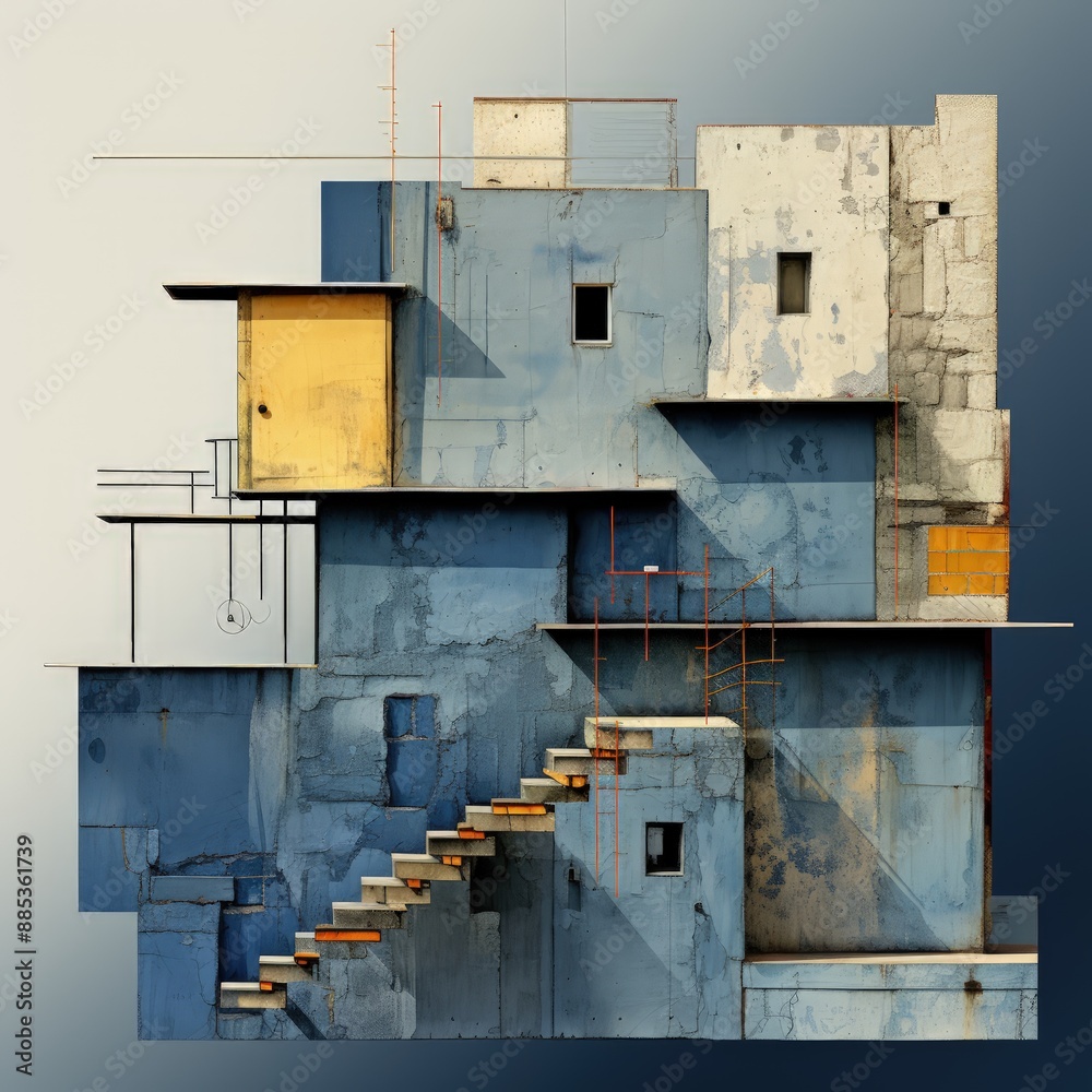 Abstract Blue Architecture with Sophisticated and Thin Linear Elements Abstract Blue Architecture with Sophisticated and Thin Linear Elements