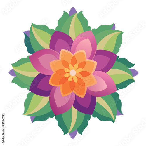 flat design colorful flowers with green stems and leaves