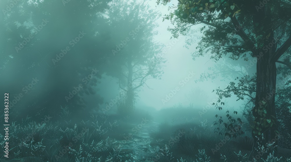 Mystical forest with fog Mystical forest with fog